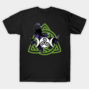 Purple Raven Morrigan Symbol with Moon and Green Triquetra (VARIANT) T-Shirt